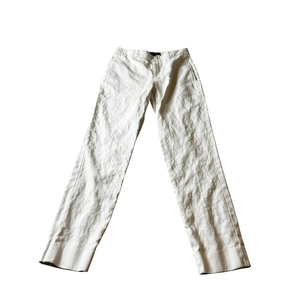 Ralph Lauren Collection Purple Label Cream 100% Linen Straight Leg Trousers 4